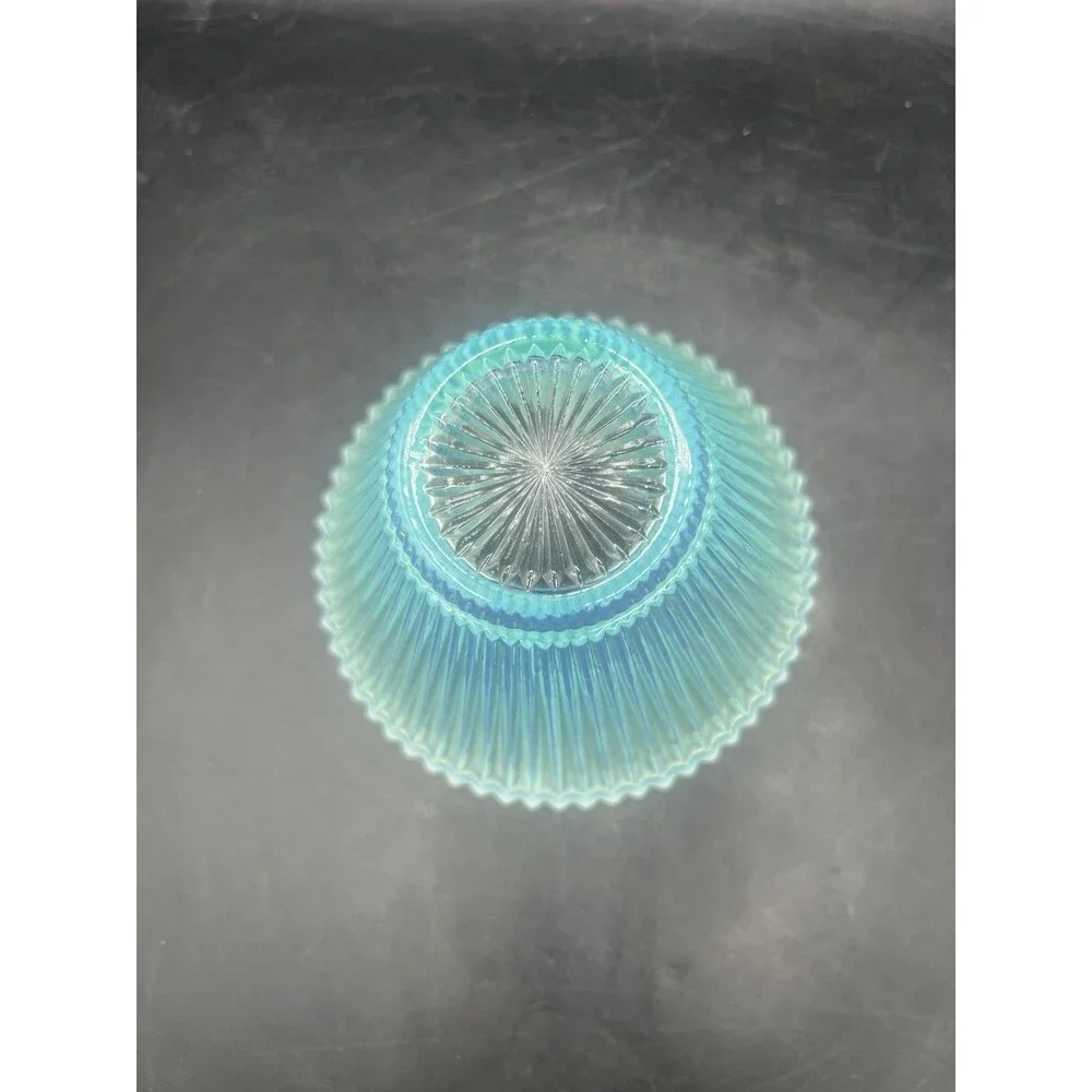 Vintage Fenton Ice Blue Opalescent Ribbed Flared Glass Bowl 7.75” USA